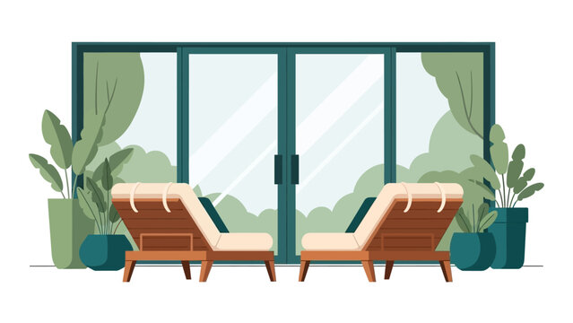 Cozy balcony getaway with modern lounge chairs and potted plants