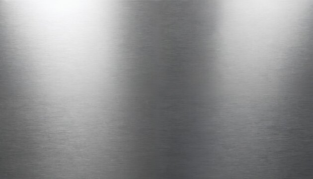 Brushed metal surface with horizontal lines and bright reflections. Abstract background texture shows shiny grey steel or aluminium panel. Clean modern industrial material for design.