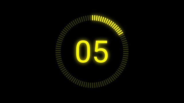 Yellow digital count up timer 30 seconds glowing light on black background