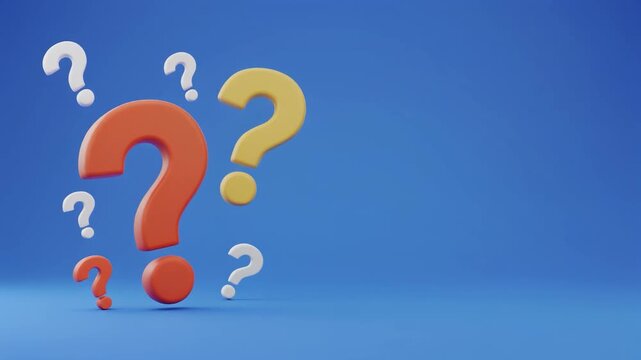 animation of question marks. 3d render, realistic style. look for answer, find a solution concept. problem-solving, curiosity
