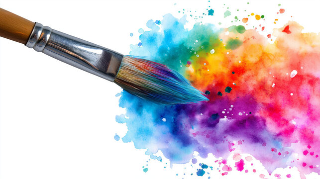 Watercolor brush on transparent background, creativity tool, art supply, painting instrument, artistic expression, craft equipment illustration, with copy space