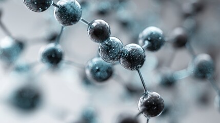 Abstract molecular structure with interconnected spheres and metallic rods