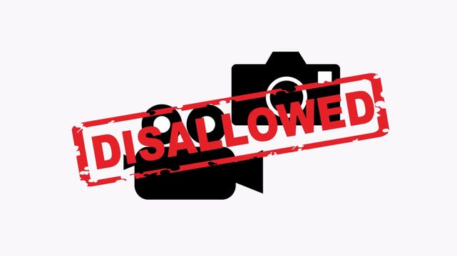 Camera icons with disallowed stamp suitable for digital rights infringement concept. Perfect for websites, articles, and social media related to copyright violation.