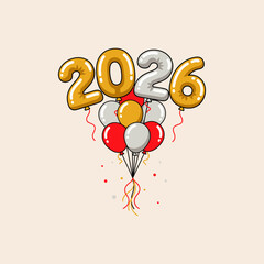 Balloon bouquet with 2026 numbers icon flat vector design.