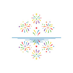 Colorful fireworks reflection on water icon flat vector design.