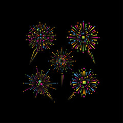 Fireworks in geometric style icon flat vector design.