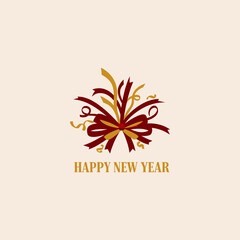 New Year banner with ribbons icon flat vector design.