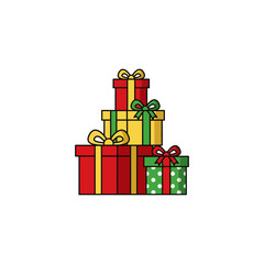 New Year gift boxes stack icon flat vector design.