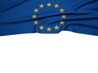 European Union flag waving gently with transparent background for easy integration into your designs and projects with copy space below