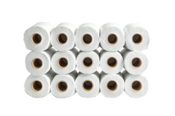 Stack of white toilet paper rolls for bathroom hygiene