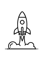 Rocket launching into space with smoke and flames