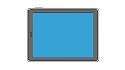 Modern tablet with blue screen and grey frame on white background