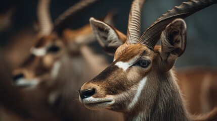 Majestic nyala antelope portrait with impressive horns in african landscape