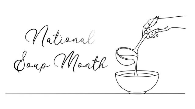 Minimalist National Soup Month Line art Animation. Suitable for celebration