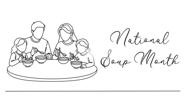Minimalist National Soup Month Line art Animation. Suitable for celebration