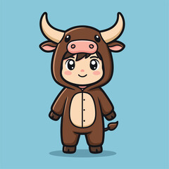 Obraz premium Cute little child in a bull costume standing.