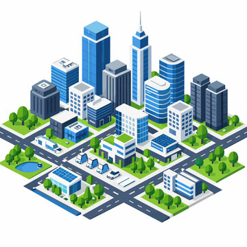 Ciudad futurista con edificios y parques