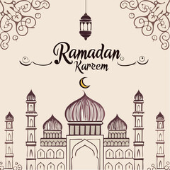 Ramadan Kareem Mosque Line Art Islamic Illustration