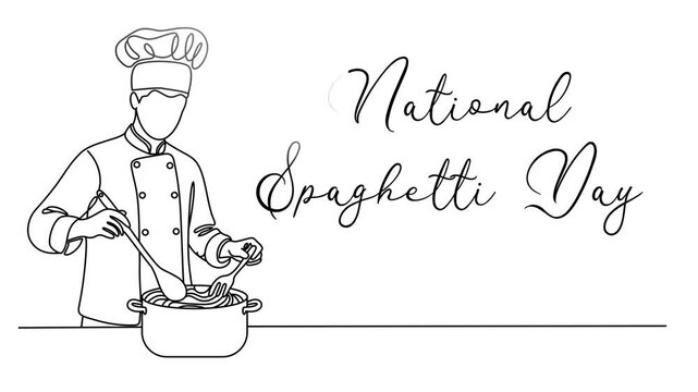 Minimalist National Spaghetti Day Line art Animation. Suitable for celebration