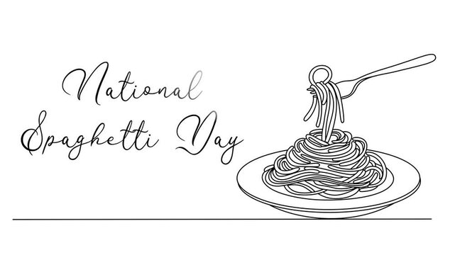 Minimalist National Spaghetti Day Line art Animation. Suitable for celebration