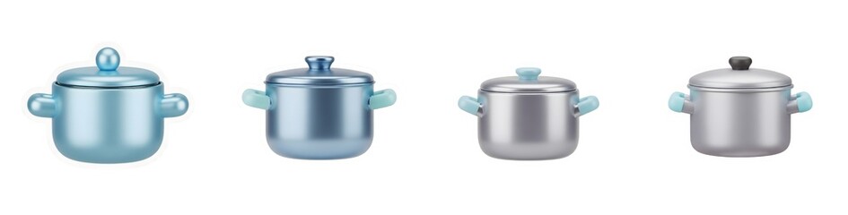 Obraz premium Four silver and blue baby bottles isolated on transparent background