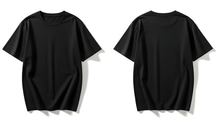Black t-shirt front and back view on white background