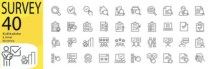 Survey icon set. Editable stroke.