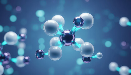 Abstract molecular structure model on blue background