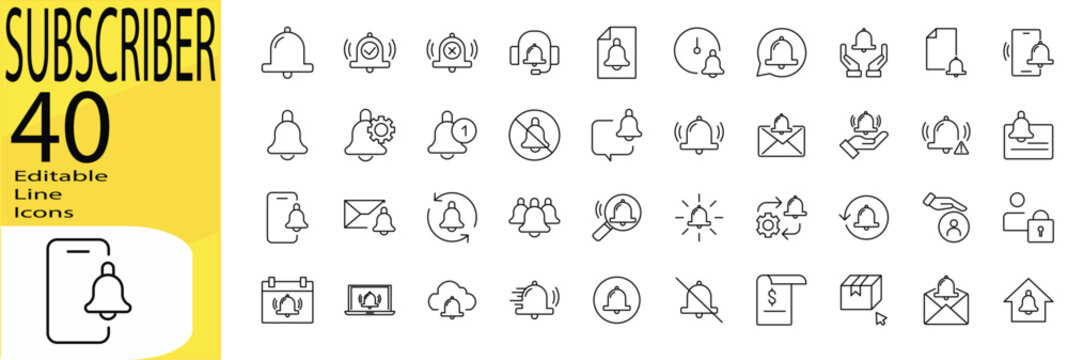 Subscriber icon set. Editable stroke.