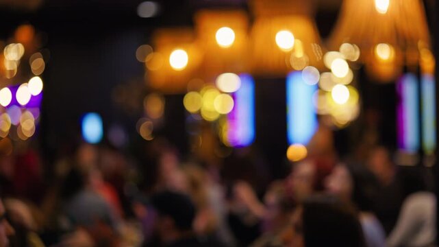 Intimate setting with soft lighting, Chic restaurant scene featuring gentle lighting and soothing motion slow motion