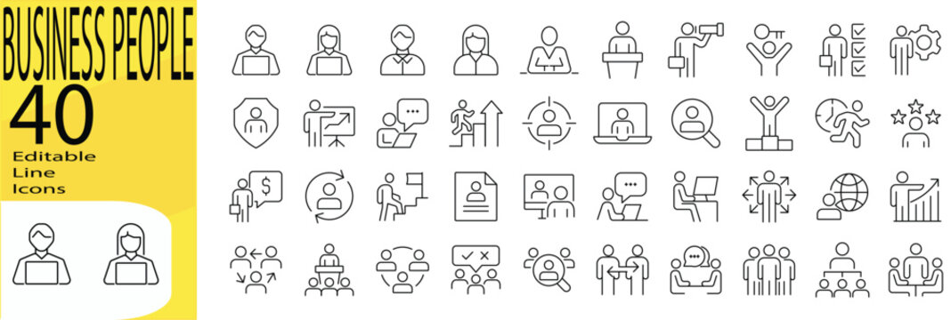 Business People icon set. Editable stroke.