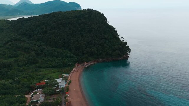 Luchica Beach in Petrovac aerial view in Montenegro
