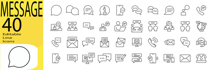 Message icon set. Editable stroke.
