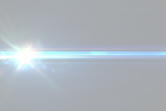 Cinematic blue lens flare featuring a strong anamorphic light streak and subtle bokeh effects for professional overlays.