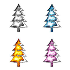 Obraz premium Glowing Abstract Christmas Tree Icons in Four Colors