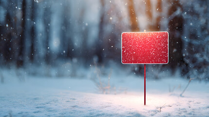 Festive yard sign mockup glowing slightly with background of soft snowy forest