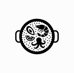 Fototapeta premium Spanish Paella Pan Icon with Rice and Seafood – Food Culture Vector