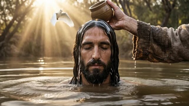 AI genereted video Baptism of Jesus in river