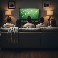 Friends Watching Football Together in Cozy Living Room
