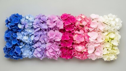 Hydrangea spectrum blooms array colorful floral background arrangement