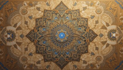 Obraz premium Golden Blue Ornate Mandala Pattern