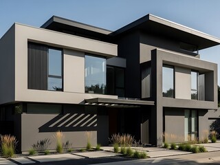 Modern Architectural Residence with Clean Lines and Geometric Elements