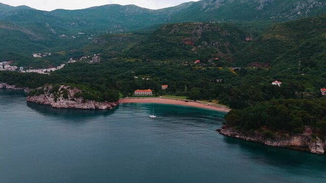Milocer Beach aerial view in Montenegro