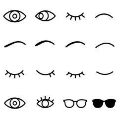 Eye and Eyeglasses Icons: A collection of simple, stylized eye and eyeglasses illustrations. Capturing the essence of vision and sight.