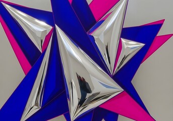 Vibrant Geometric Sculpture with Chrome and Bold Colored Panels Abstract Design