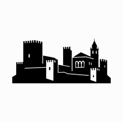 Obraz premium Alhambra Palace Silhouette – Moorish Granada Architecture Vector