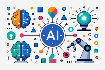 Obraz premium Artificial Intelligence ai Concept Illustration with Brains, Robotics, and Connected Elements