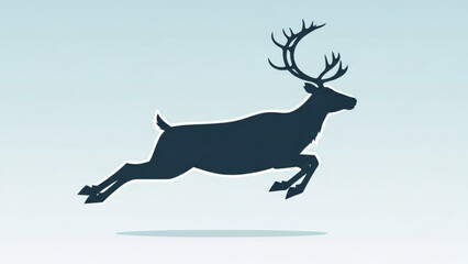 Obraz premium Dark silhouette of a leaping deer with large antlers on a gradient blue background