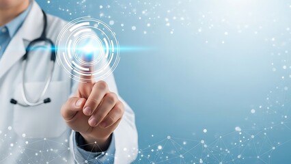 Doctor Interacting with Virtual Medical Interface, Healthcare Technology, Modern Clinical Environment, Close-Up View