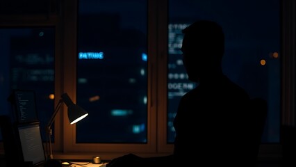 debugging. A programmer working late at night, with a warm desk lamp glowing against a dark office backdrop. product launch decks, UI/UX mockups, designed for product launches and innovation pitches.
